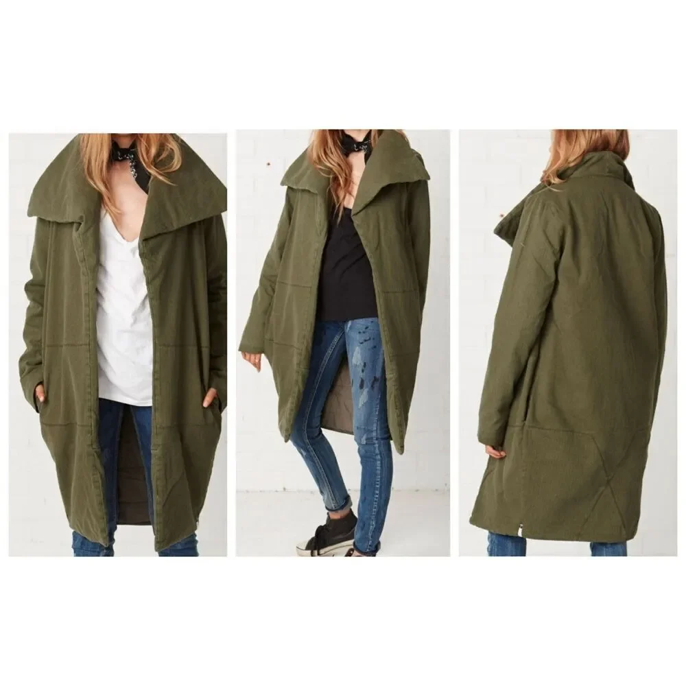 One Teaspoon Chapman Sailor Coat Womens Small Olive Green Oversized Long Duster